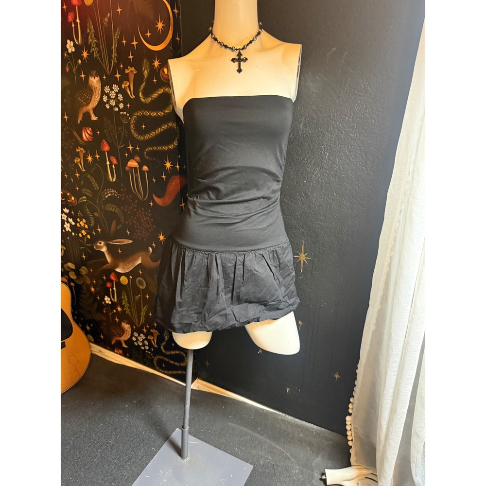 Madden Girl Black Strapless Bubble Hem Mini Dress Ruched Side Small